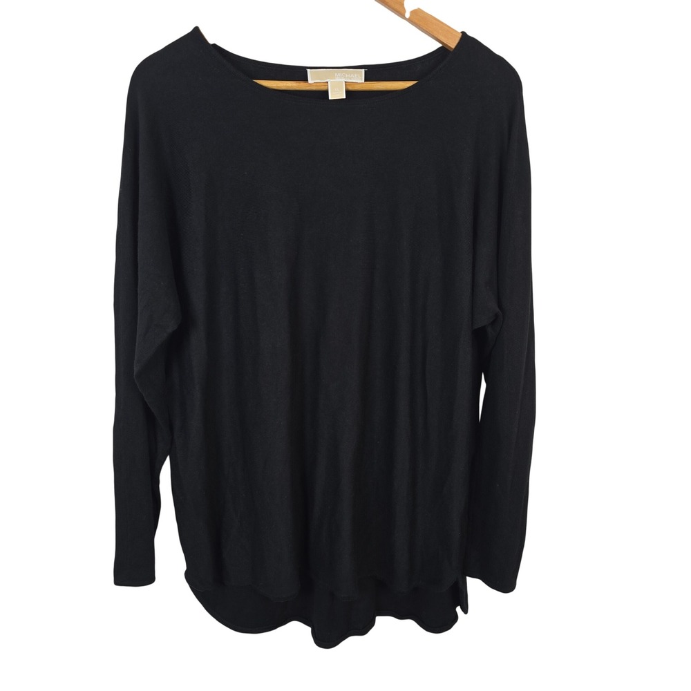 Michael Michael Kors Black Long Sleeve Scoop Neck Sweater XL Logo Plate High-Low